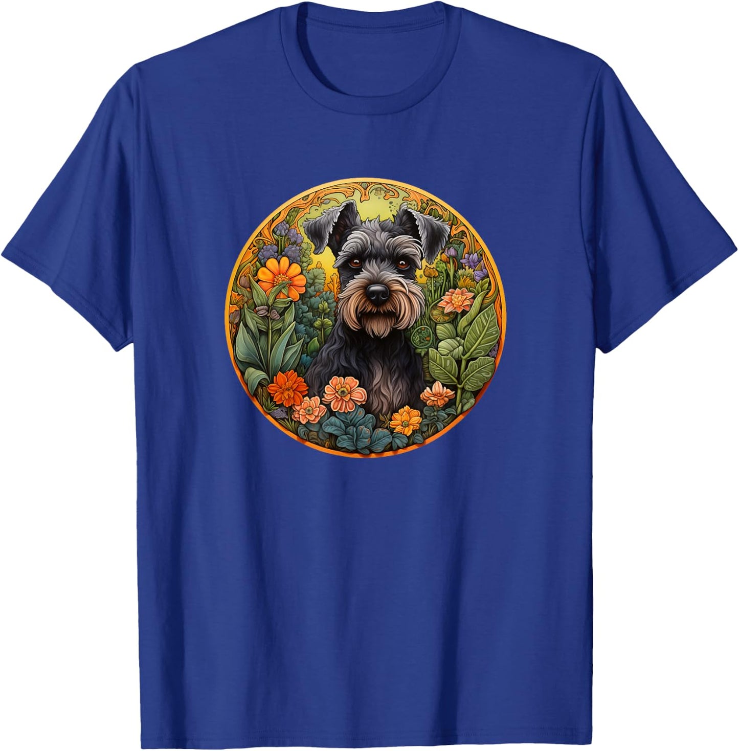 Girls Cute Flowers Floral Miniature Schnauzer Lover T-Shirt - T-Shirt | Royal