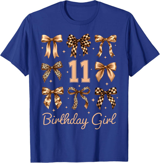 11th Birthday Girl Leopard Coquette Bows 11 Year Old Girl T-Shirt - T-Shirt | Royal