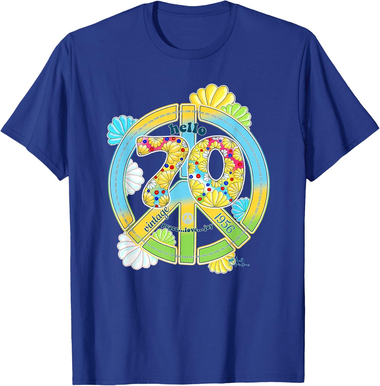 Born in 1956 Colorful Flower Power Retro Number Art T-Shirt - T-Shirt | Royal