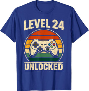 24th Birthday Level 24 Unlocked Gamer Gaming 24 Birthday T-Shirt - T-Shirt | Royal