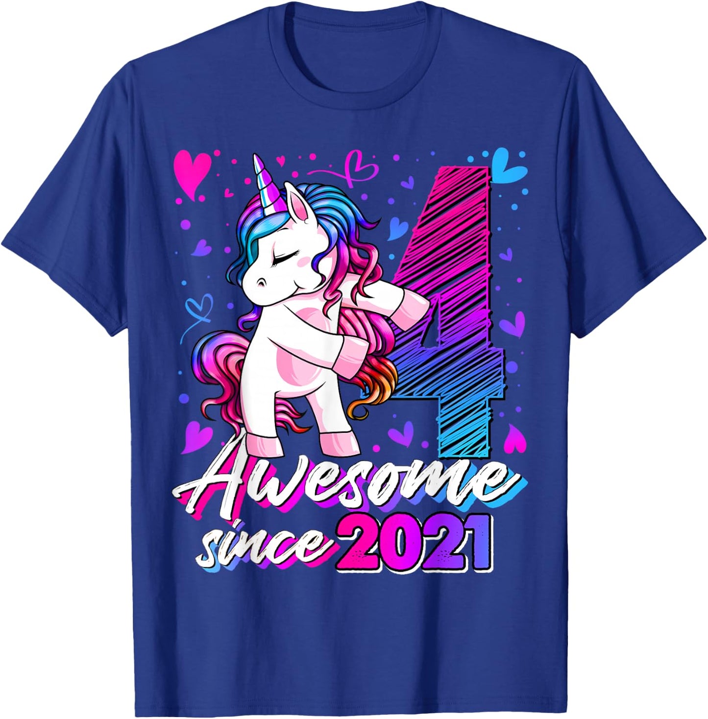 4 Year Old Unicorn Gifts For Girls 4th Birthday Girl Party T-Shirt - T-Shirt | Royal