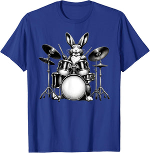 Cute Rabbit Bunny Playing Drums Rabbits Drummer Music T-Shirt - T-Shirt | Royal