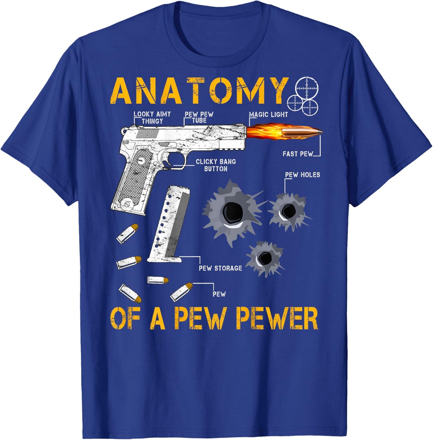 Anatomy Of A Pew Pewer | On Back | Triggernometry Gun Gift T-Shirt - T-Shirt | Royal