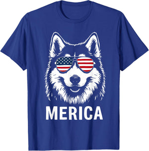 American Flag Merica husky dog 4th Of July kids women men T-Shirt - T-Shirt | Royal