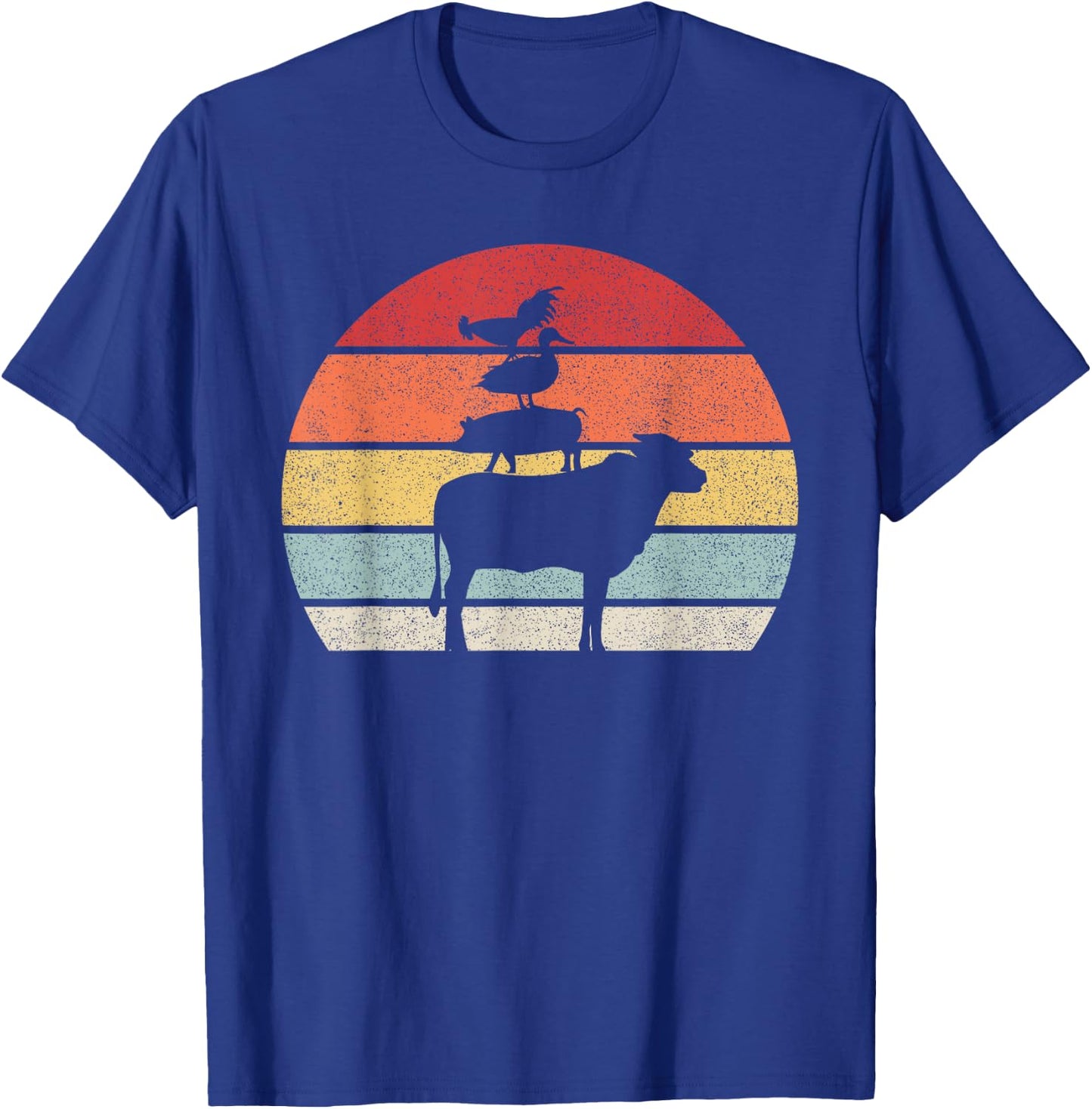 Retro Farm Animals Shirt Animal Lover Cow Pig Duck & Chicken T-Shirt - T-Shirt | Royal