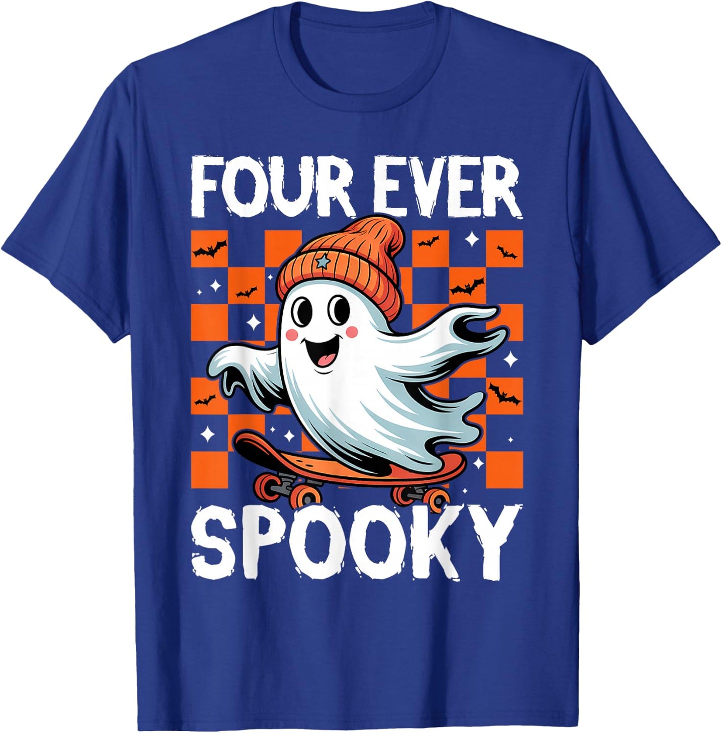 Four Ever Spooky 4th Birthday Halloween Skateboarding Ghost T-Shirt - T-Shirt | Royal