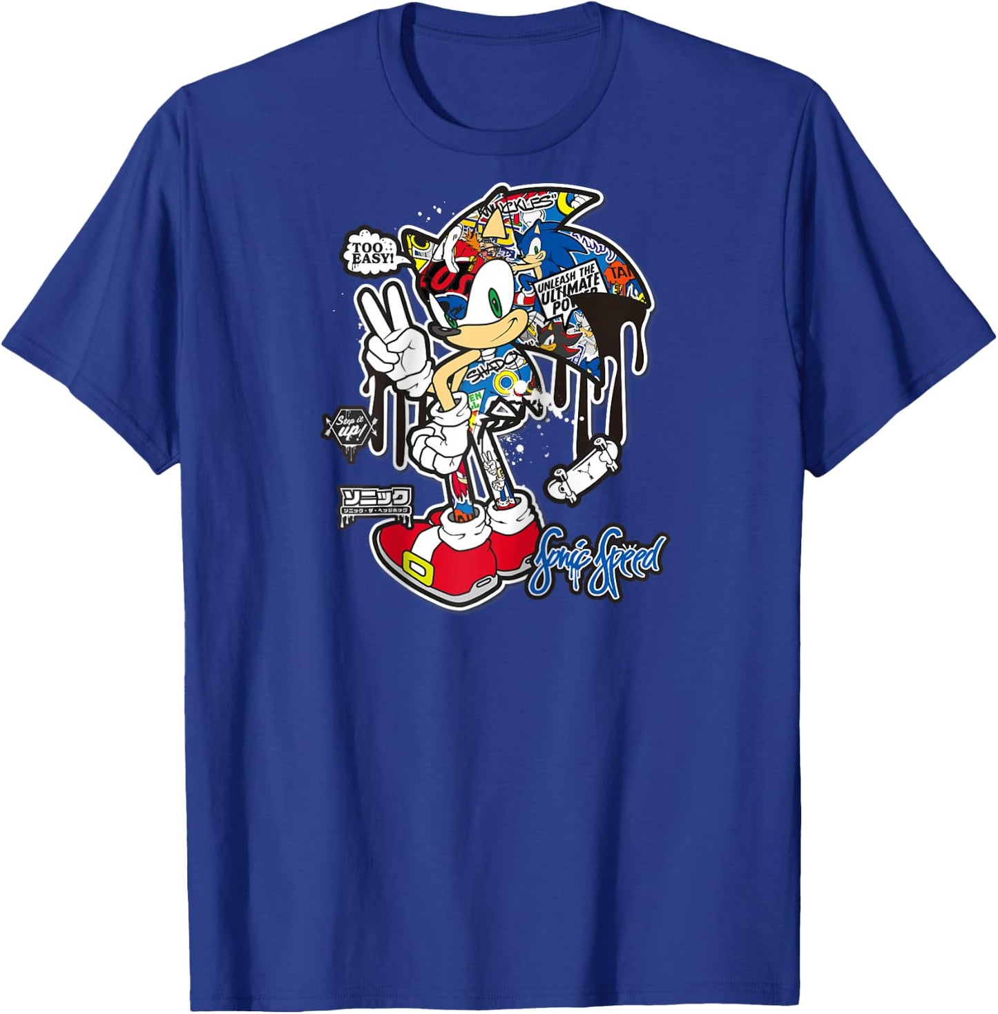 Sonic the Hedgehog Sticker Sonic Speed Raglan Baseball T-Shirt - T-Shirt | Royal