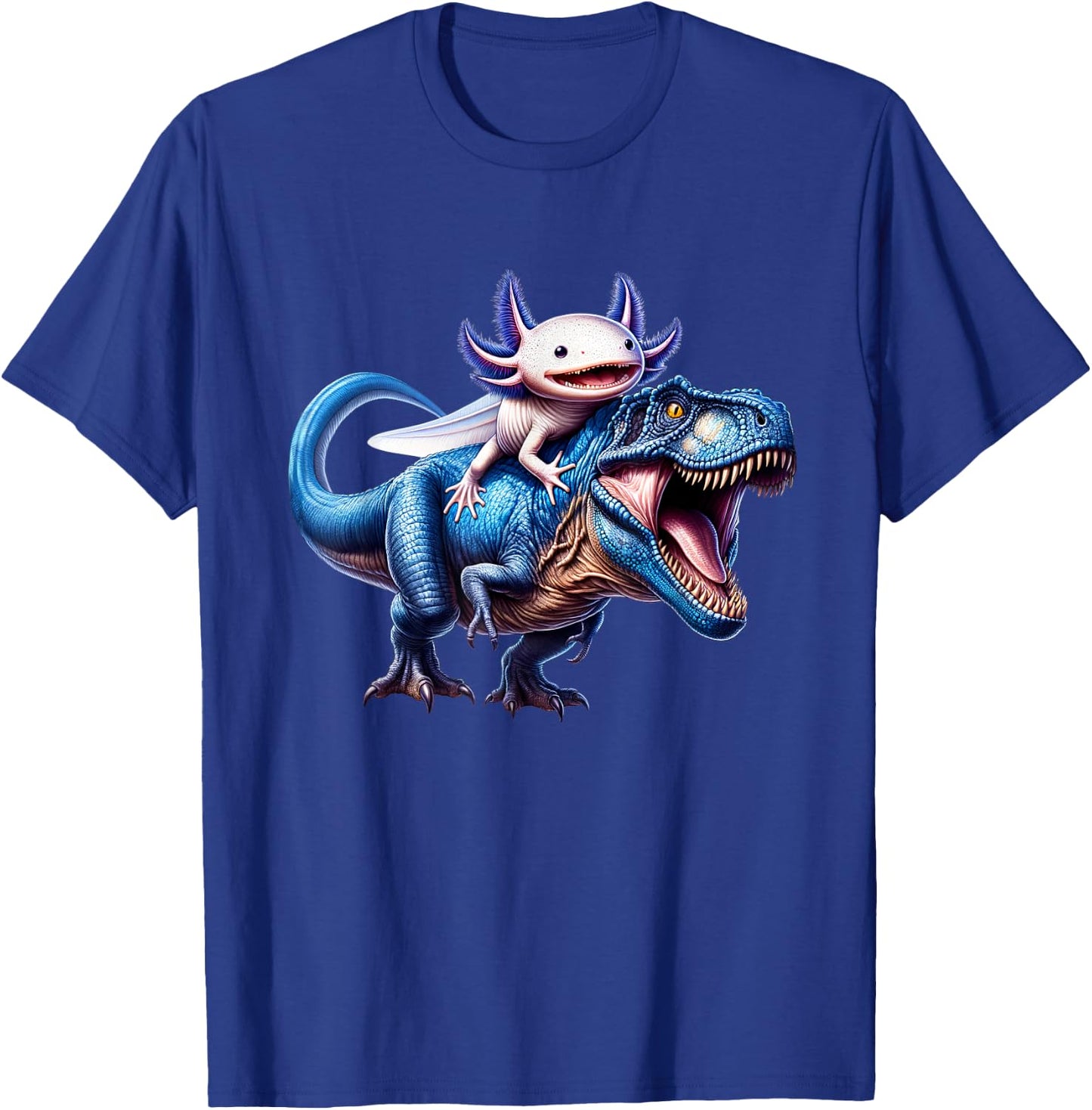 Axolotl Riding T-Rex Dinosaur Lover T-Shirt - T-Shirt | Royal