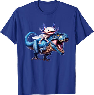 Axolotl Riding T-Rex Dinosaur Lover T-Shirt - T-Shirt | Royal