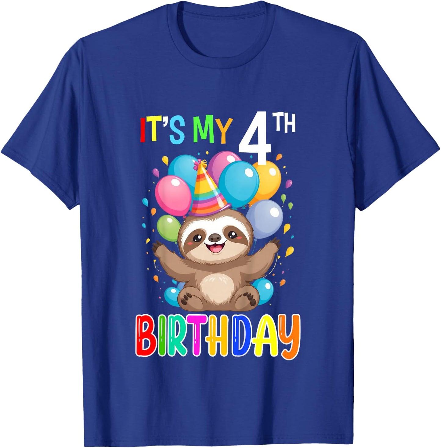 Sloth Birthday 4 Birthday Party Boys Girls 4th Birthday T-Shirt - T-Shirt | Royal