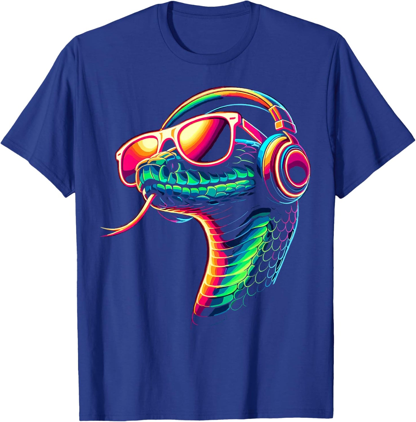Snake With Sunglasses And DJ Headphones T-Shirt - T-Shirt | Royal