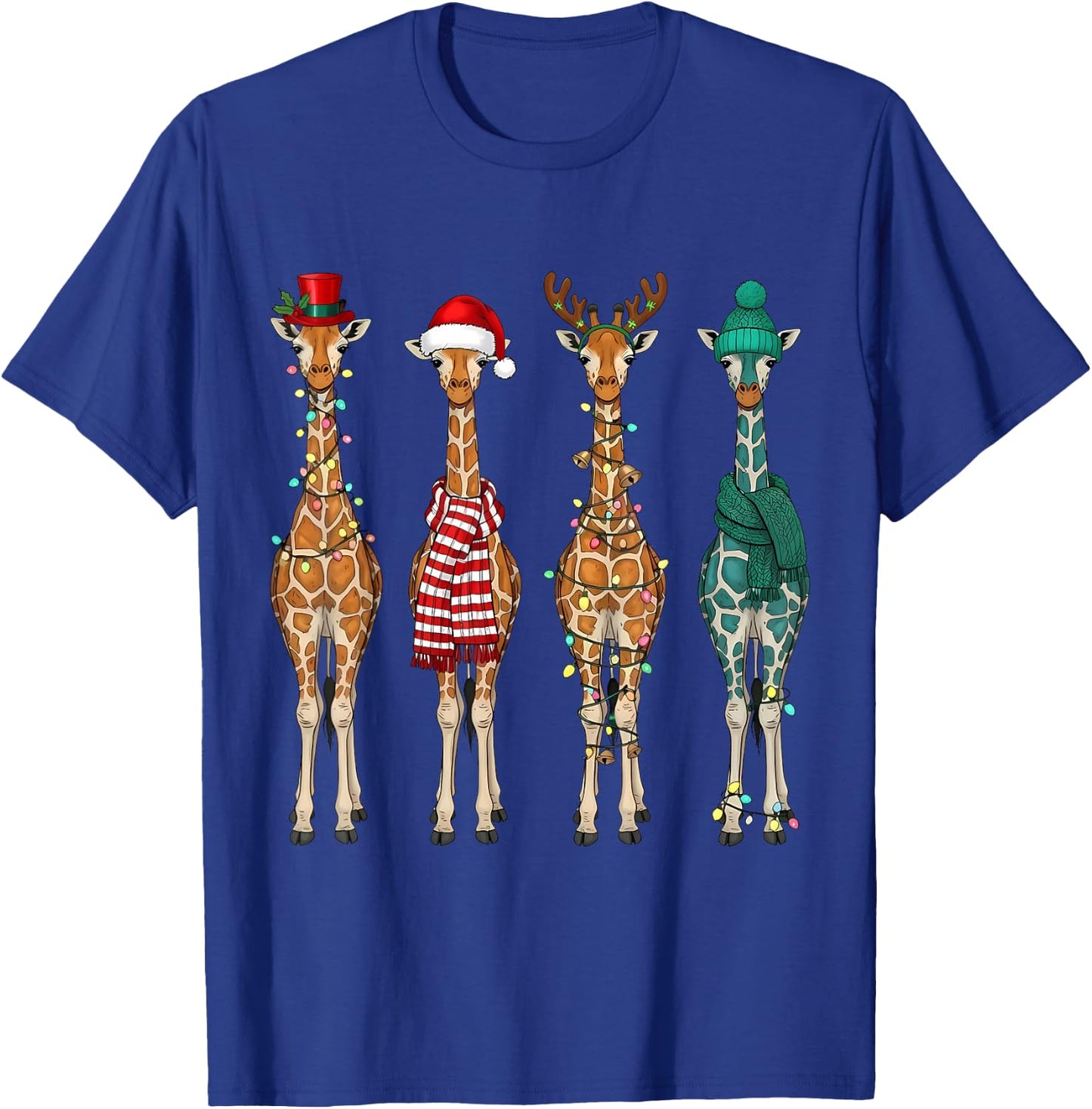 Cute Christmas Giraffe Santa Hat Xmas Lights Holiday Animal T-Shirt - T-Shirt | Royal