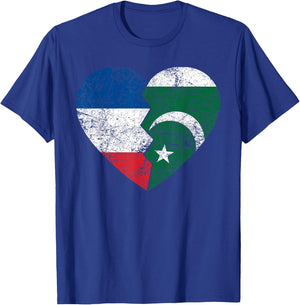 French Pakistani Heart Flag | France Pakistan Roots Vintage , Black, S T-Shirt - T-Shirt | Royal