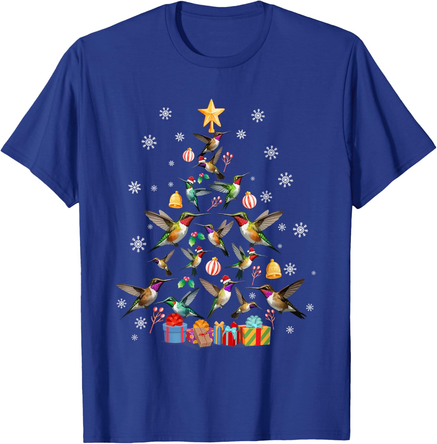 Funny Xmas Celebration Party Family Friends -Kids Teens Adults Hummingbird Christmas Tree Black T-Shirt - T-Shirt | Royal