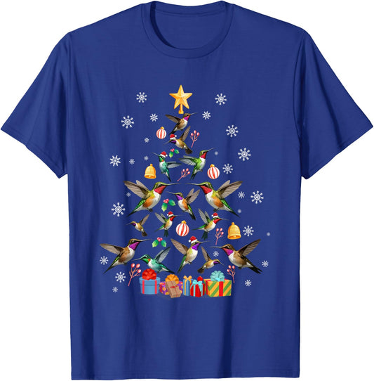 Funny Xmas Celebration Party Family Friends -Kids Teens Adults Hummingbird Christmas Tree Black T-Shirt - T-Shirt | Royal