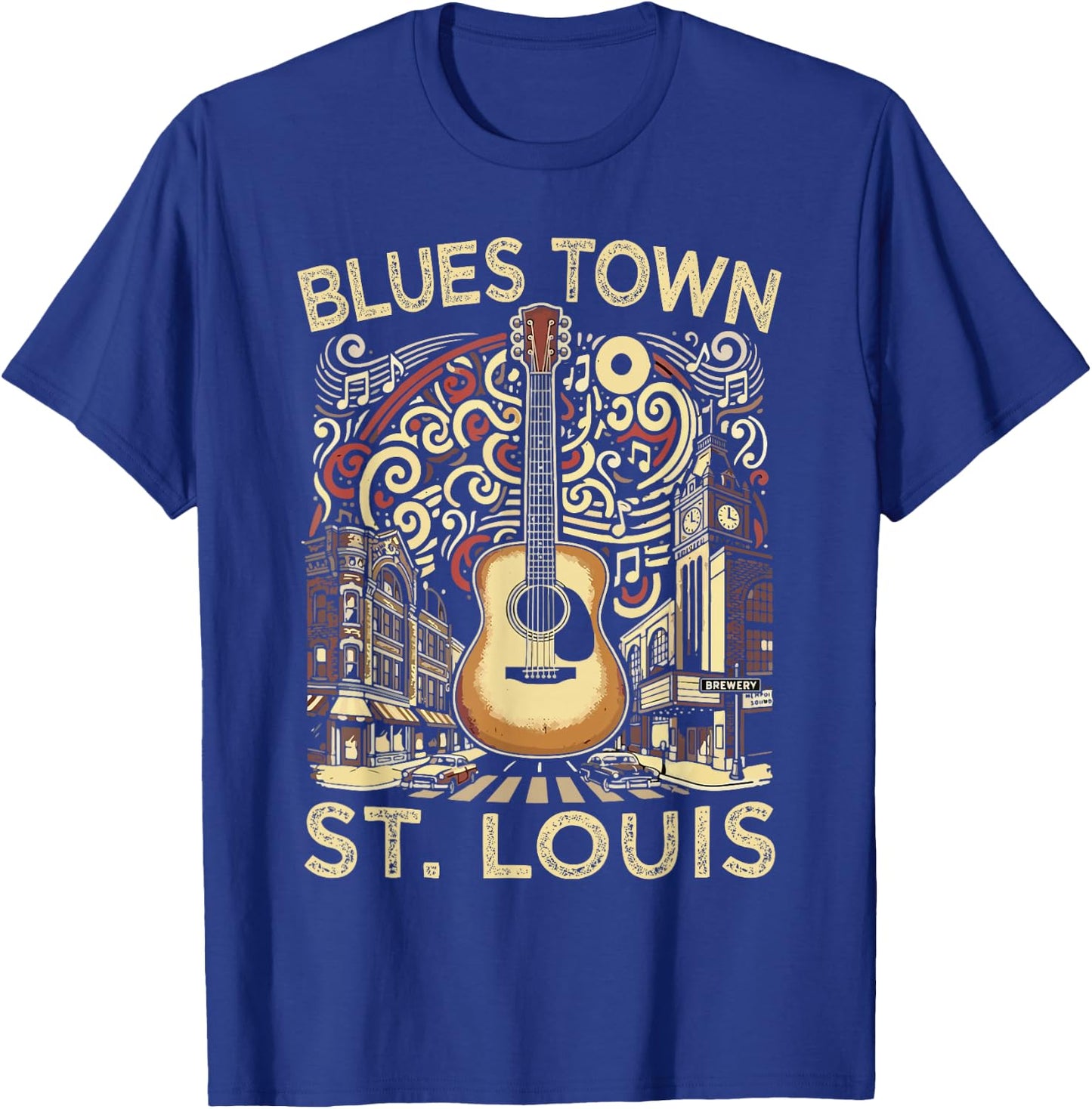 Blues Town St Louis Souvenir Men Guitar Music St Louis T-Shirt - T-Shirt | Royal