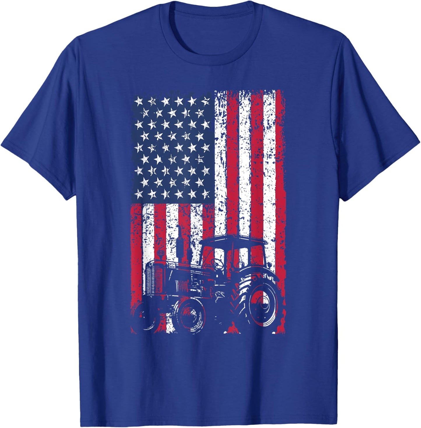 Patriotic Tractor American Flag Farm Tractor Proud Farmer T-Shirt - T-Shirt | Royal