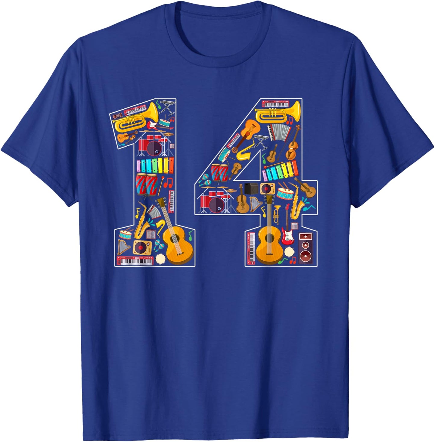 14th Birthday Musical Instruments Theme 14 Year Old Party T-Shirt - T-Shirt | Royal