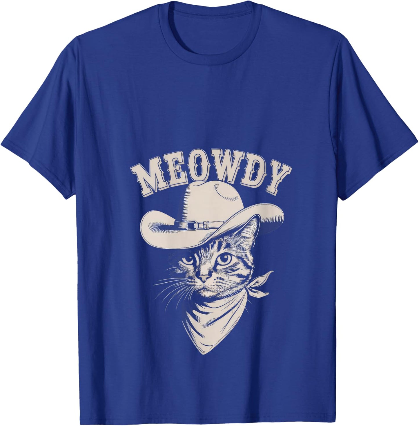 Meowdy Cat Funny Cowboy Western Graphic Cat Lady Cat Dad V-Neck T-Shirt - T-Shirt | Royal