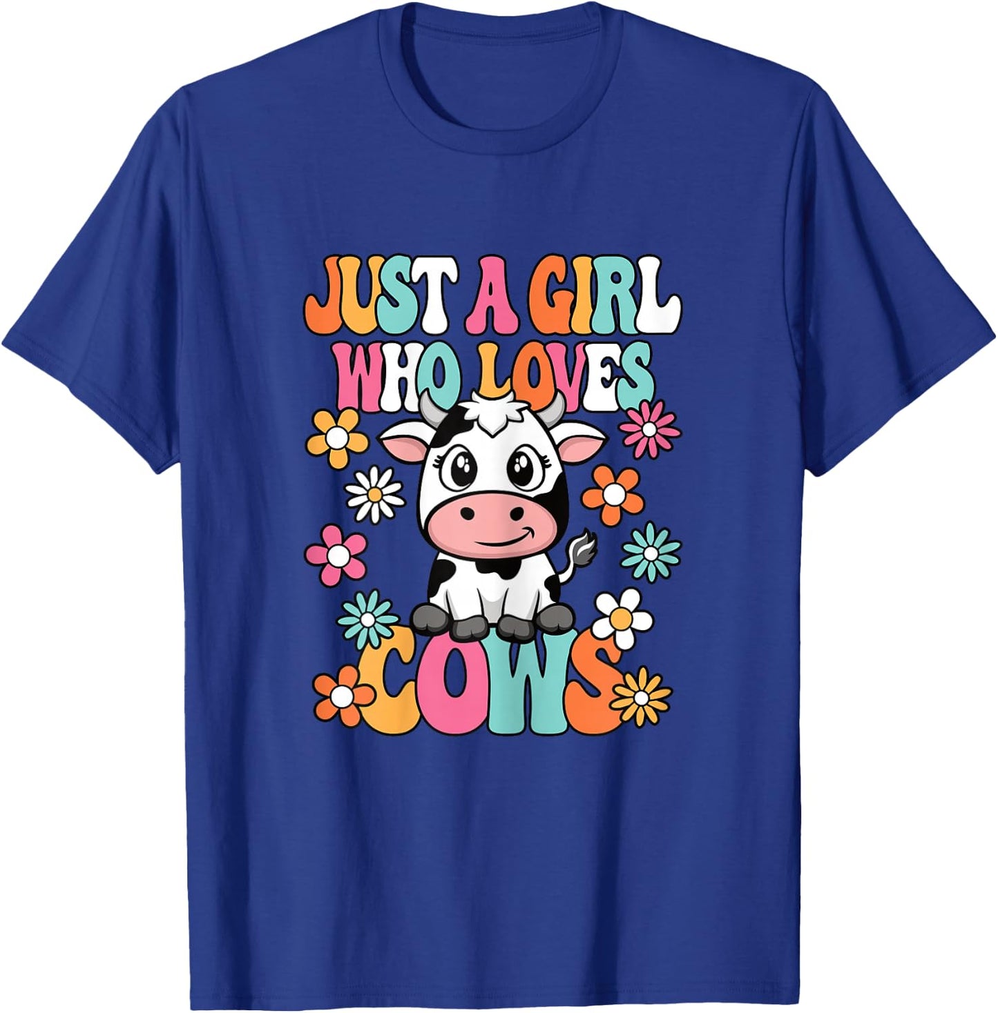 Just A Girl Who Loves Cows Cute Groovy Cow Lover Girls Kids T-Shirt - T-Shirt | Royal