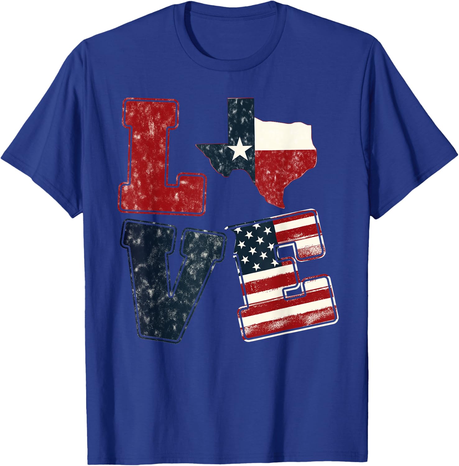 Distressed Retro TX 4th July American Flag I Love Texas Flag T-Shirt - T-Shirt | Royal