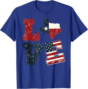 Distressed Retro TX 4th July American Flag I Love Texas Flag T-Shirt - T-Shirt | Royal