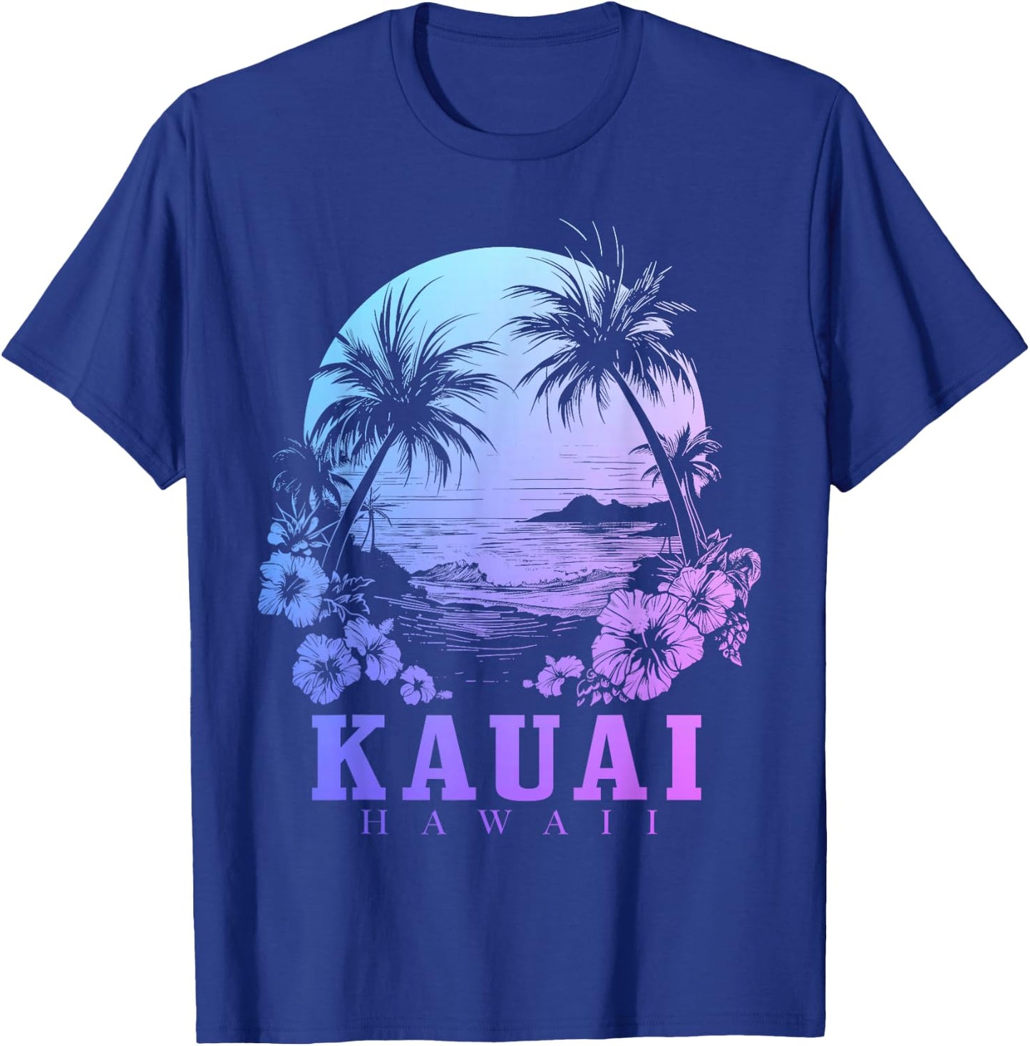 Kauai Hawaii Hawaiian Hibiscus Flowers Surfer Souvenir T-Shirt - T-Shirt | Royal