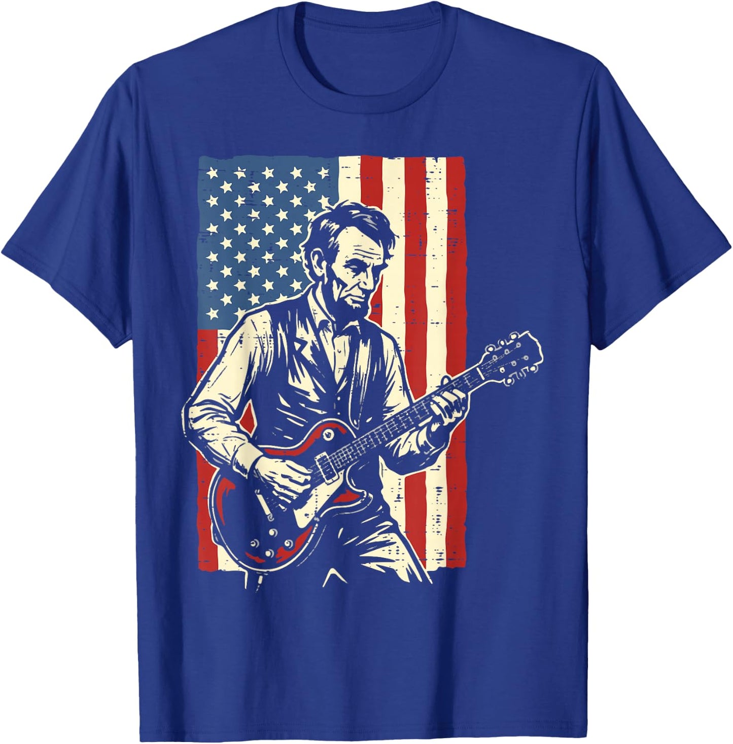 4th of July Lincoln Guitar US Flag Patriotic Men Boys Kids T-Shirt - T-Shirt | Royal