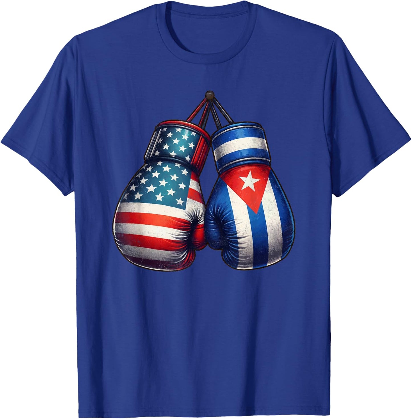 Vintage Cuba Boxing Gloves American USA Cuban Flag Boxer T-Shirt - T-Shirt | Royal