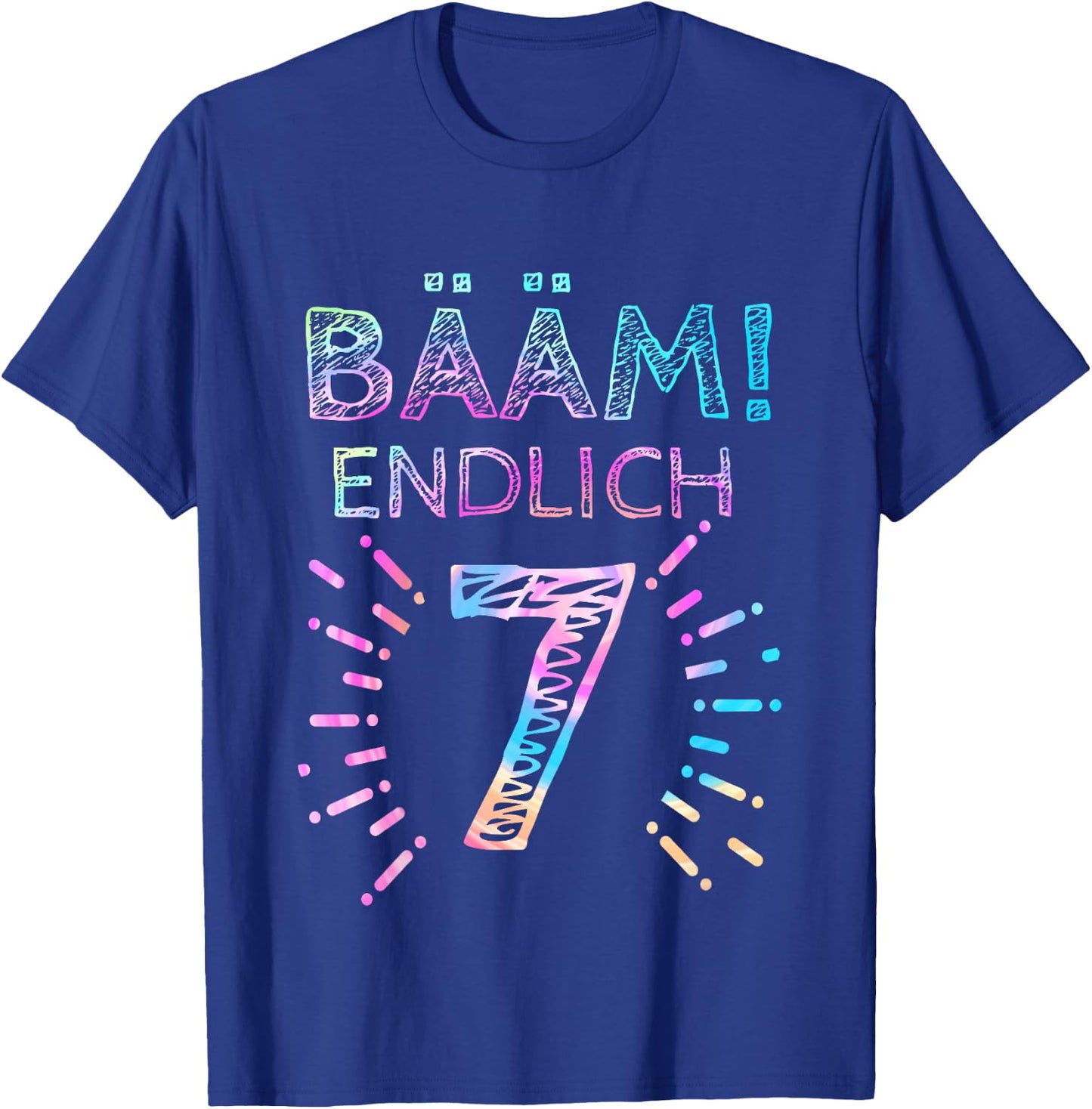 with German Text "Kinder Bääm! Endlich 7 Jahre 7th Birthday Seven Seventh Girl" , black T-Shirt - T-Shirt | Royal