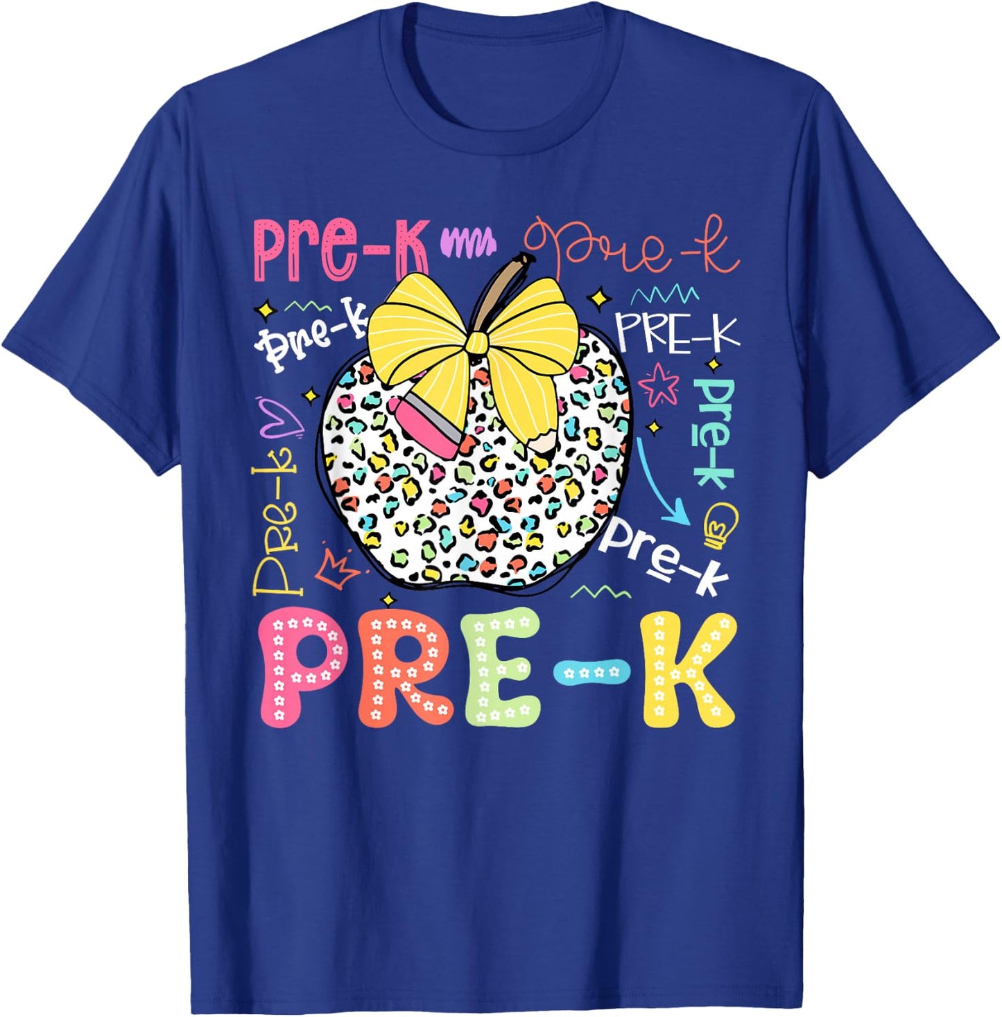 Pre-K Typography First Day Back To School Leopard Apple T-Shirt - T-Shirt | Royal