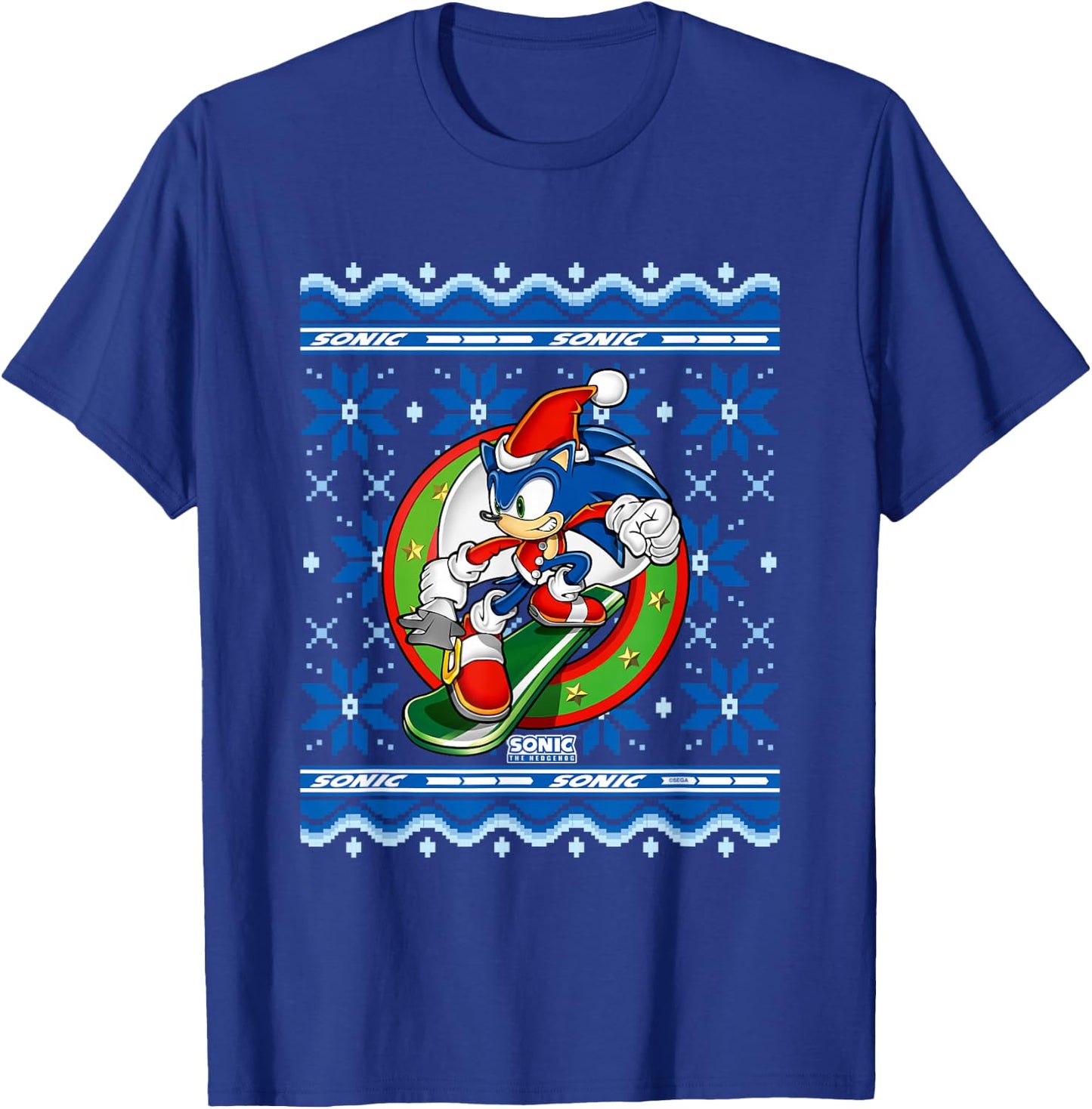 Sonic The Hedgehog Christmas Shredding Sonic Ugly Sweater T-Shirt - T-Shirt | Royal