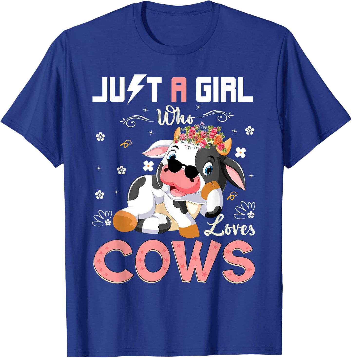 Just A Girl Who Loves Cows Cute Strawberry Cow Cowgirl Print T-Shirt - T-Shirt | Royal