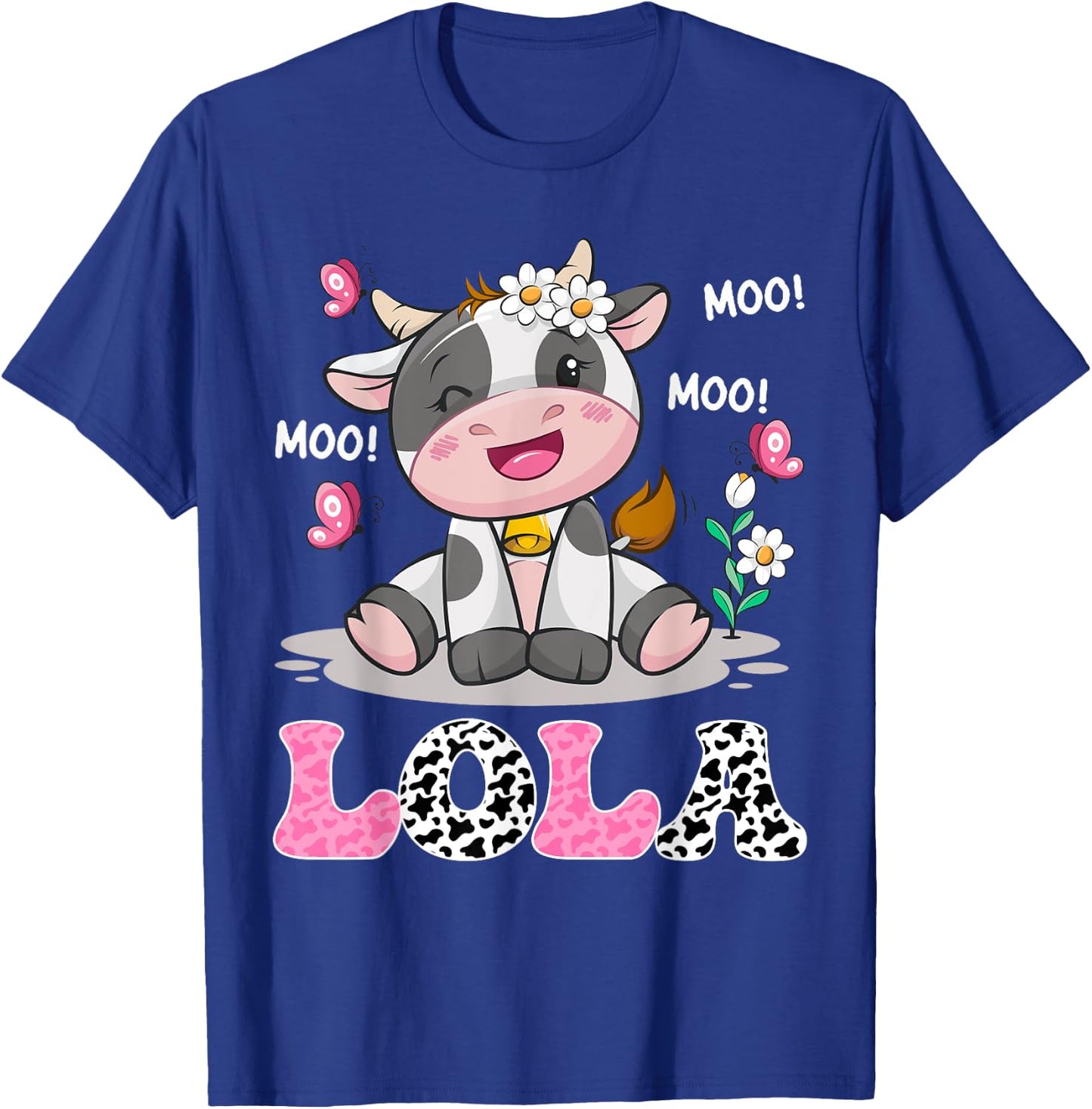 Lola Cute Cow Moo Moo Farmer Birthday Family Matching T-Shirt - T-Shirt | Royal