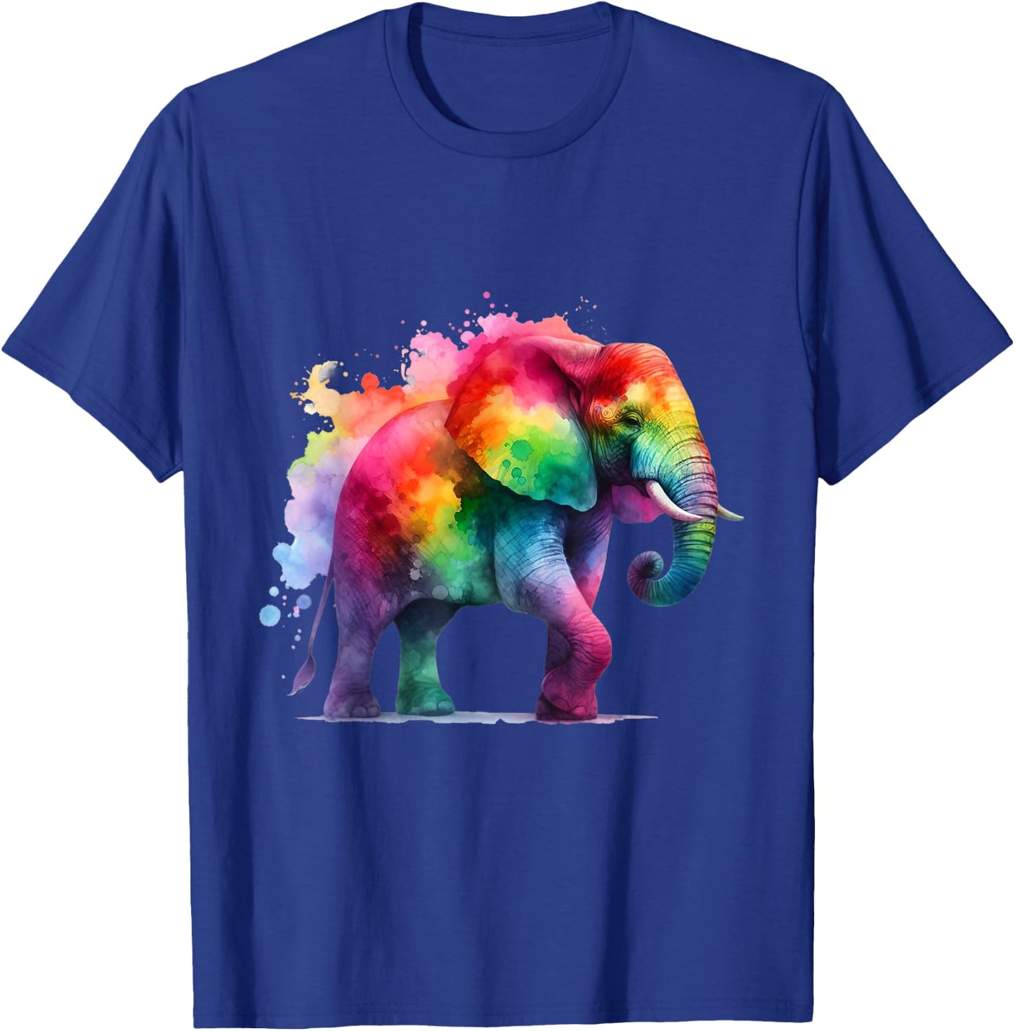 Elephant Art - Rainbow Watercolor Animal with Paint Splashes T-Shirt - T-Shirt | Royal