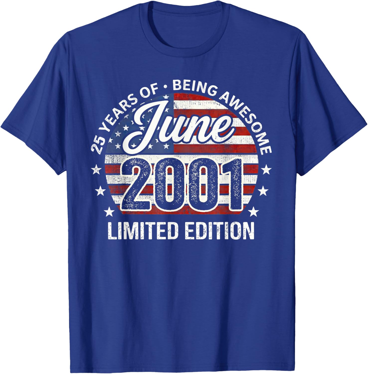 June 25th Birthday Men Women 2001 Awesome USA Flag T-Shirt - T-Shirt | Royal