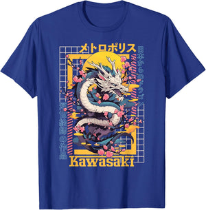 Kawasaki City Synthwave 80s Dragon Asian Vaporwave T-Shirt - T-Shirt | Royal