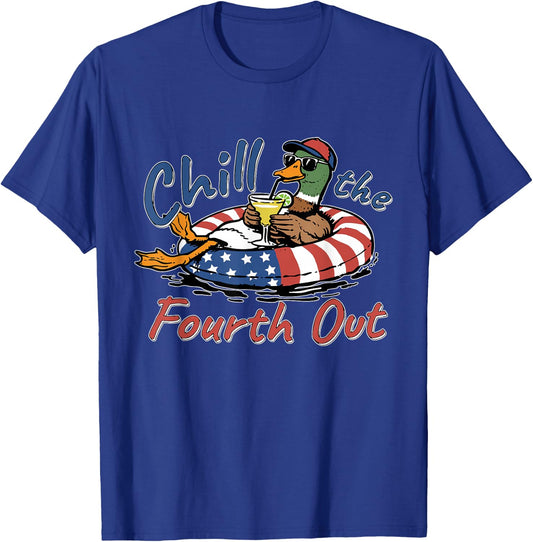Chill The Fourth Out - Funny Duck 4th July, Animal Patriotic T-Shirt - T-Shirt | Royal