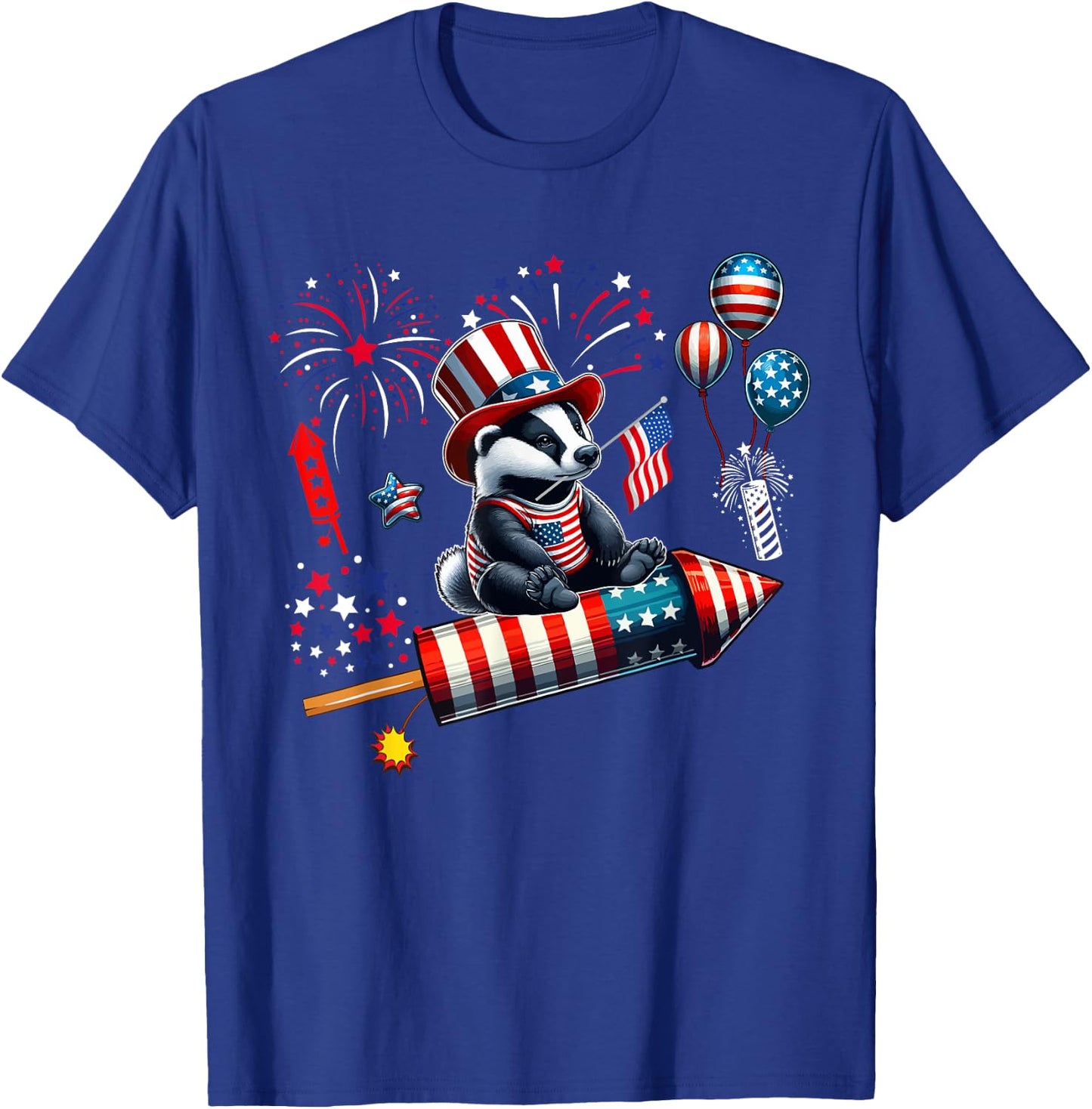 Badger Riding Firecracker US Flag 4th Of July Fireworks T-Shirt - T-Shirt | Royal
