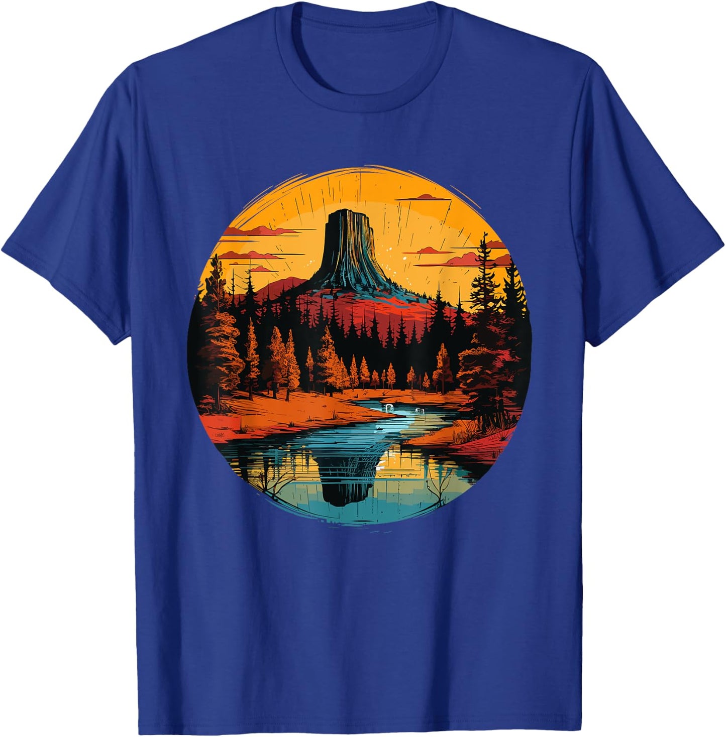 Devils Tower National Monument Wyoming Vintage Retro Travel T-Shirt - T-Shirt | Royal