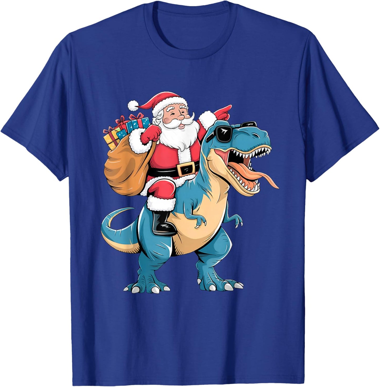 Santa Riding Dinosaur T rex Christmas Boys Men Girls Squad T-Shirt - T-Shirt | Royal