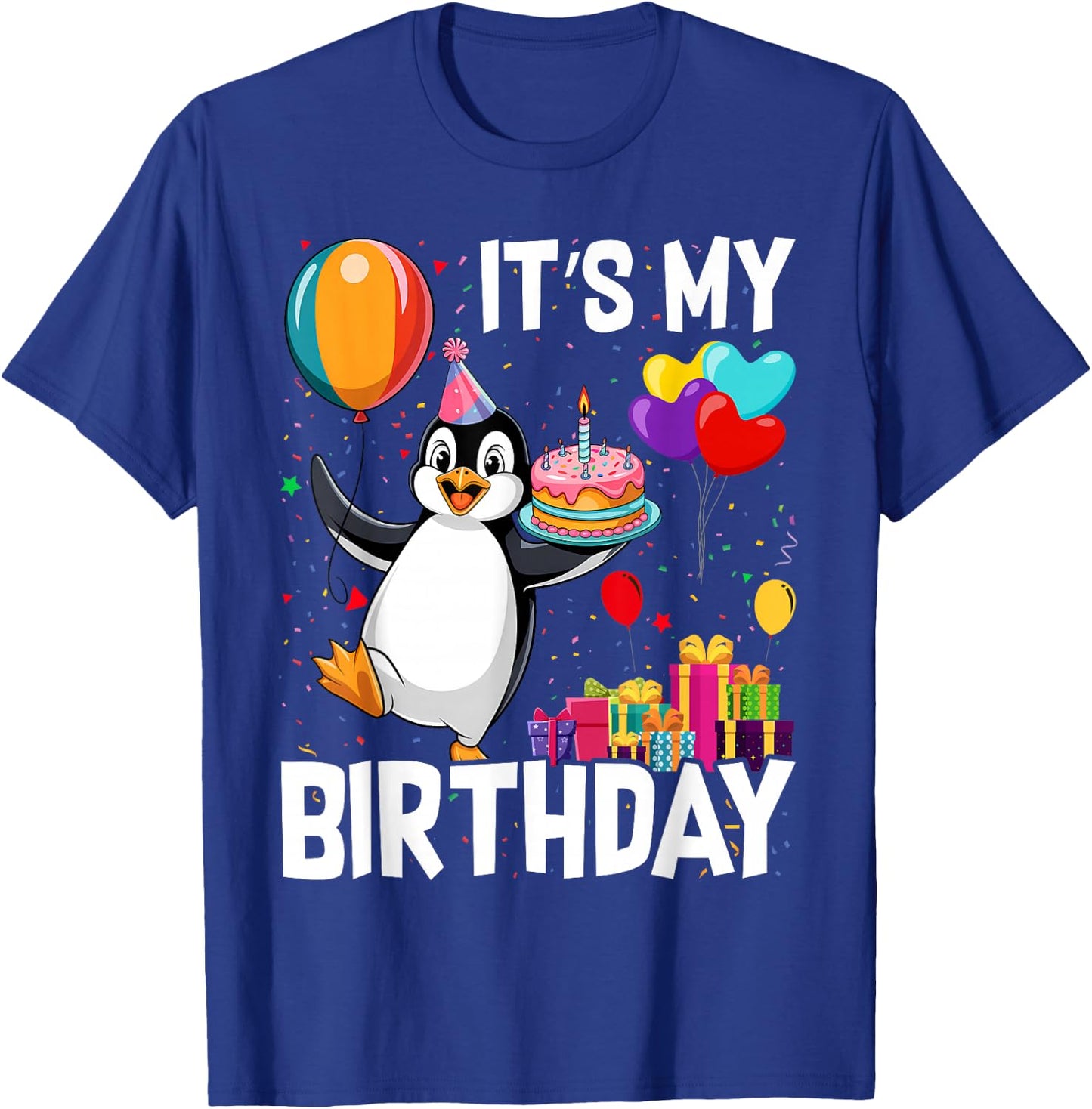 Penguin Birthday Balloons Kids Birthday Party Cute Penguin T-Shirt - T-Shirt | Royal