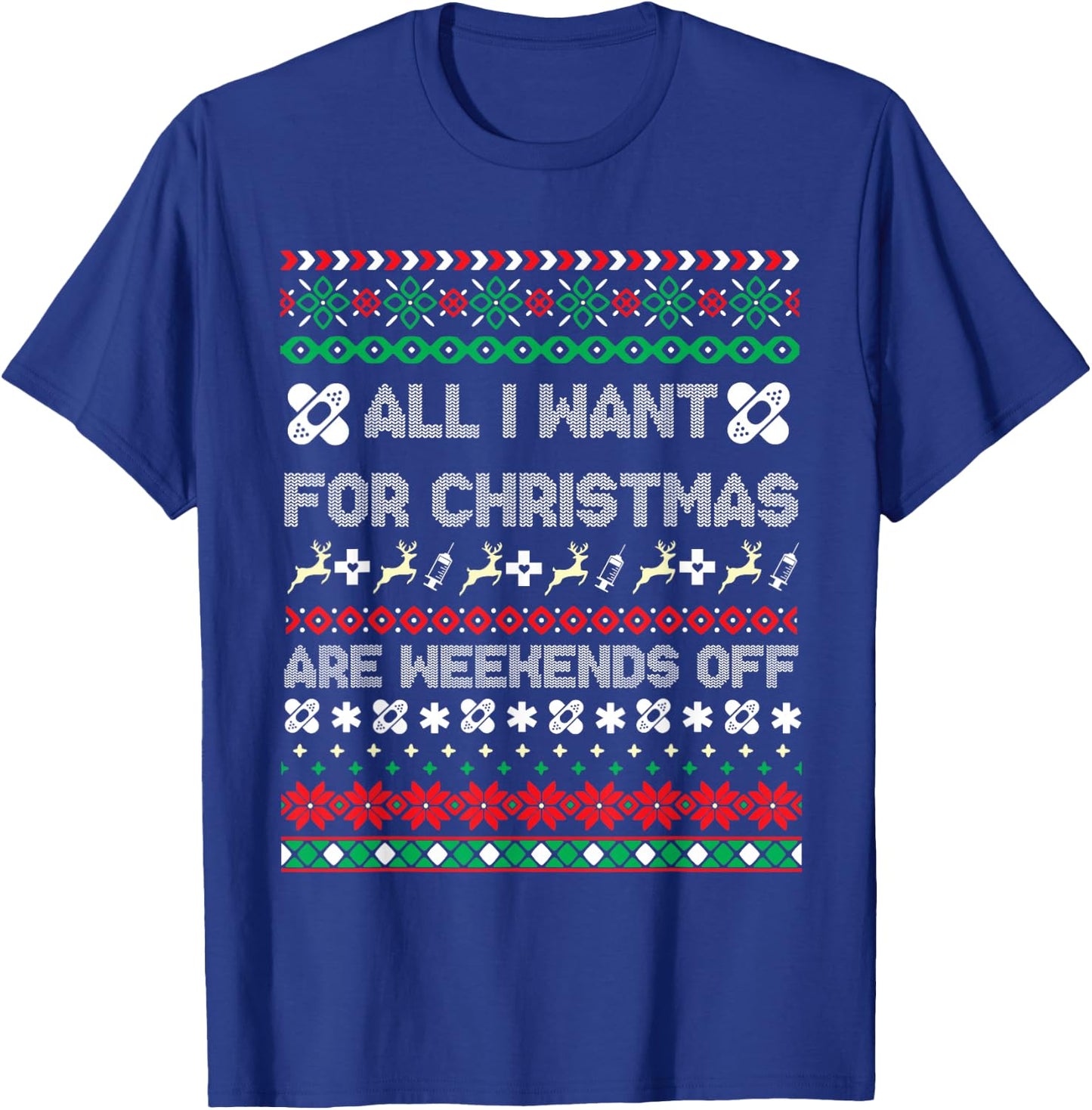 Christmas Nurse Ugly Christmas Sweater T-Shirt - T-Shirt | Royal
