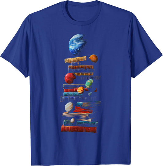 Book Space Graphic Planets Art , black T-Shirt - T-Shirt | Royal