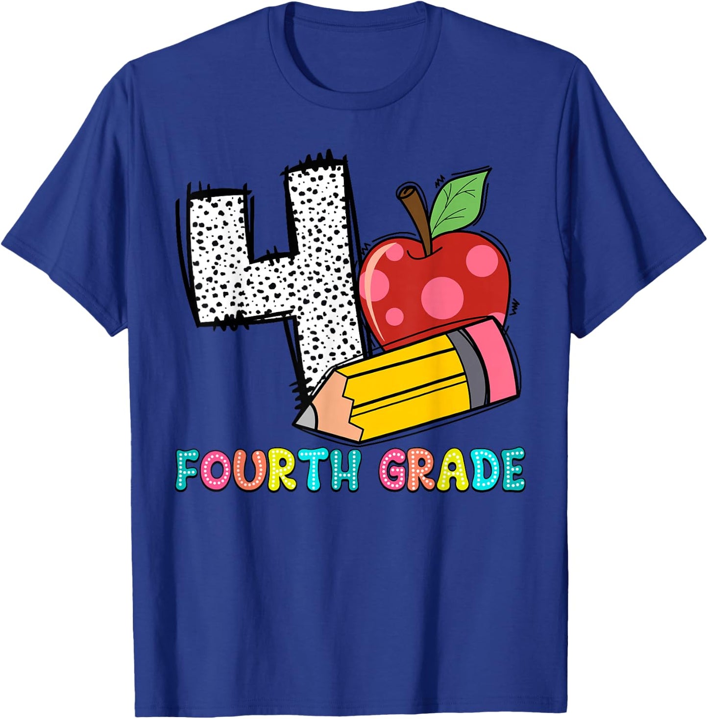 4 Is For Fourth Grade Teacher Pencil Apple Back To School T-Shirt - T-Shirt | Royal