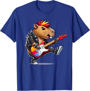 Cute Punk Capybara, Rock'n Roll Goth Capibara, Guitar Band T-Shirt - T-Shirt | Royal