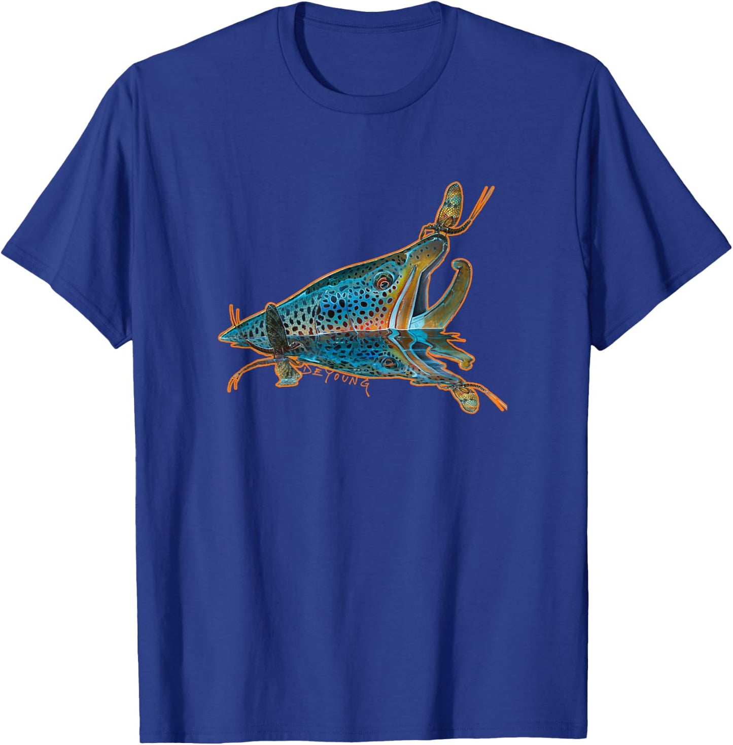 Brown Trout Fishing Emigrant Riser Fly Fishing T-Shirt - T-Shirt | Royal