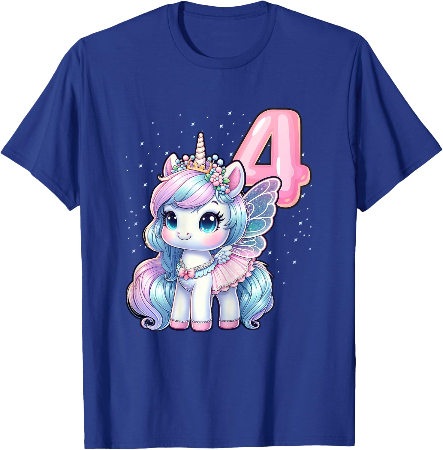 Unicorn Fairy 4th Birthday 4 Year Old Party Girls Outfit T-Shirt - T-Shirt | Royal