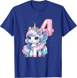 Unicorn Fairy 4th Birthday 4 Year Old Party Girls Outfit T-Shirt - T-Shirt | Royal