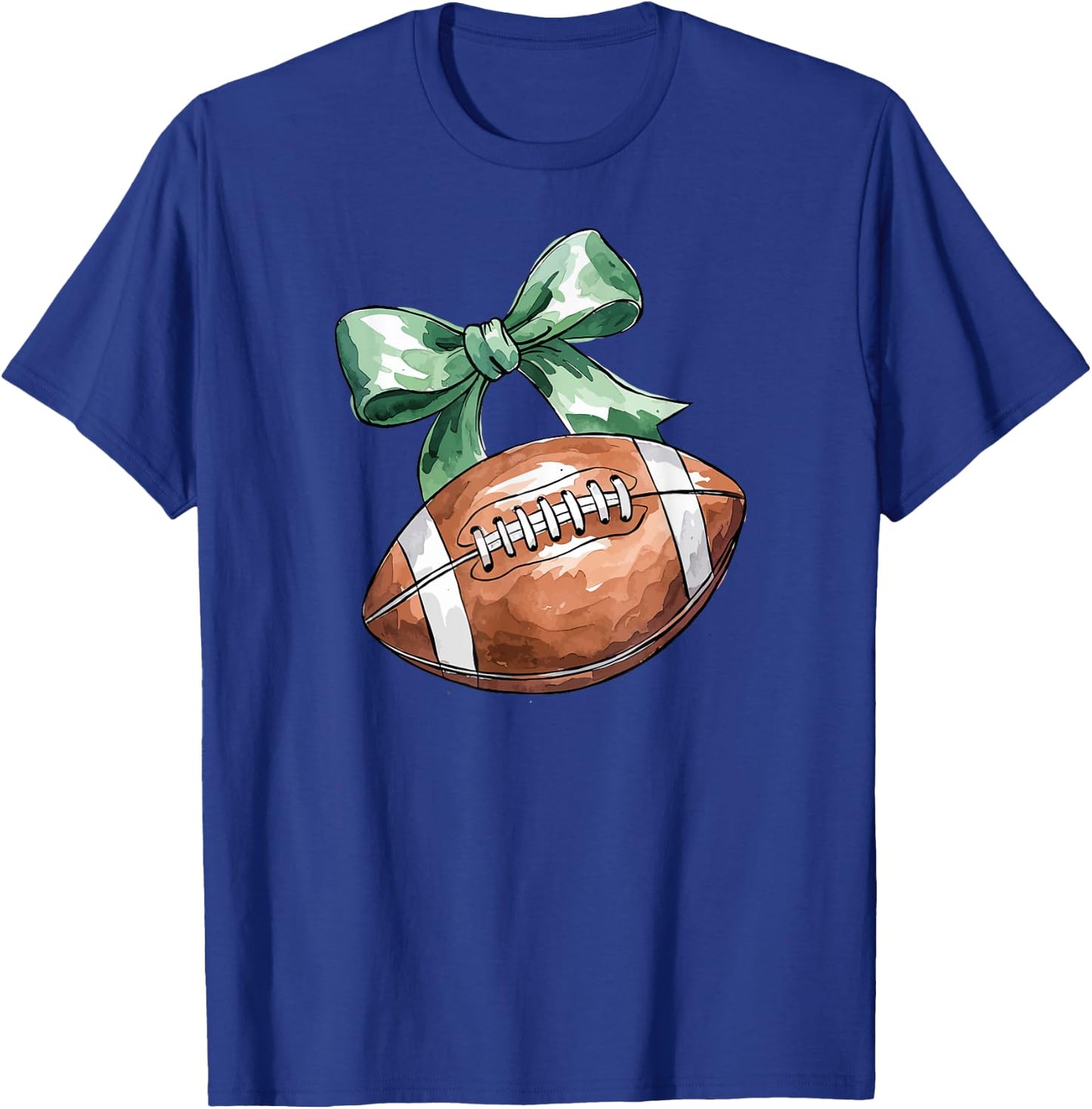 Coquette Football with Green Bow, Cute Team Spirit Sports T-Shirt - T-Shirt | Royal